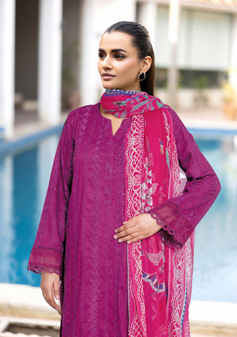 CHIKEN-KARI LAWN WITH PRINTED CHIFFON DUPATTA AND PRINTED TROUSERS