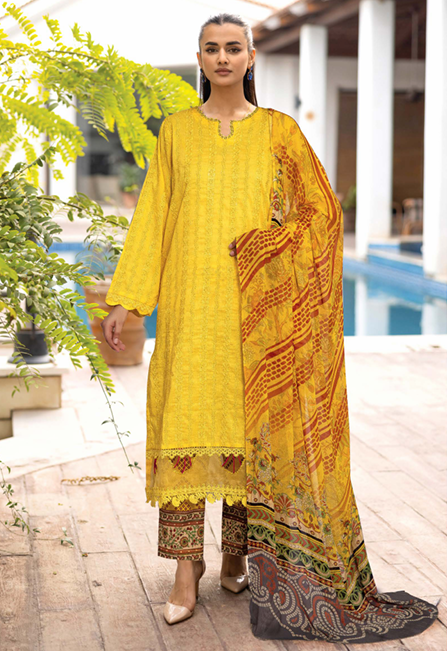 CHIKEN-KARI LAWN WITH PRINTED CHIFFON DUPATTA AND PRINTED TROUSERS