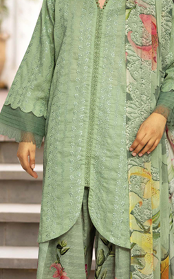 CHIKEN-KARI LAWN WITH PRINTED CHIFFON DUPATTA AND PRINTED TROUSERS