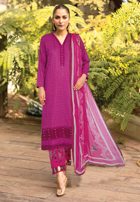 CHIKEN-KARI LAWN WITH PRINTED CHIFFON DUPATTA AND PRINTED TROUSERS
