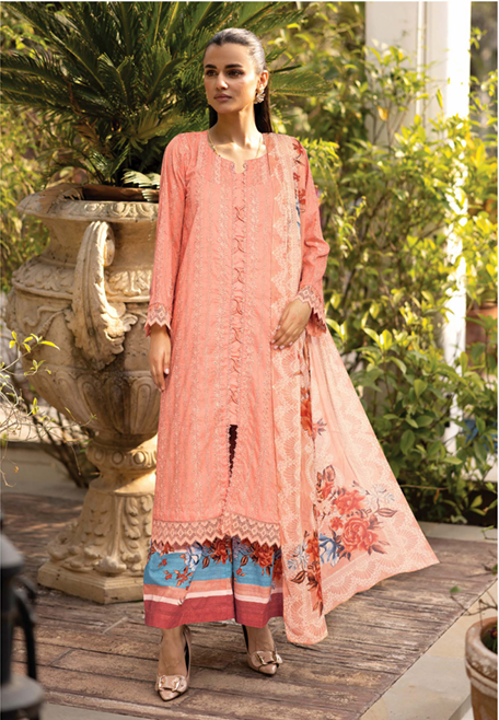 CHIKEN-KARI LAWN WITH PRINTED CHIFFON DUPATTA AND PRINTED TROUSERS