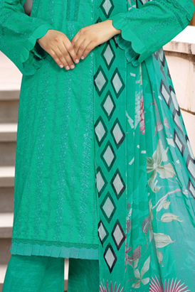 CHIKEN-KARI LAWN WITH PRINTED CHIFFON DUPATTA AND PRINTED TROUSERS