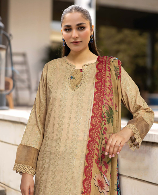 CHIKEN-KARI LAWN WITH PRINTED CHIFFON DUPATTA AND PRINTED TROUSERS