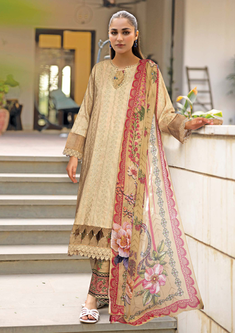 CHIKEN-KARI LAWN WITH PRINTED CHIFFON DUPATTA AND PRINTED TROUSERS