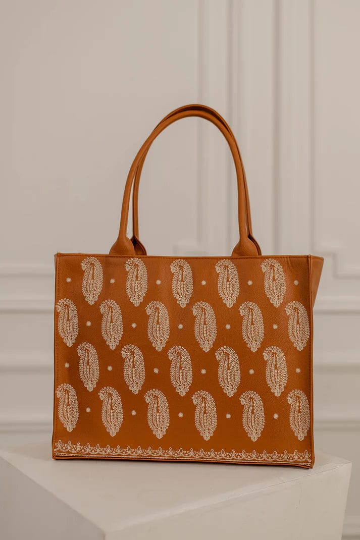 EMBROIDED LEATHER TOTE BAG